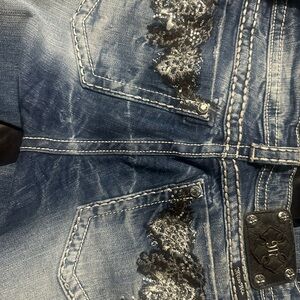Miss Me Blue Jeans with Black Lace Accents
